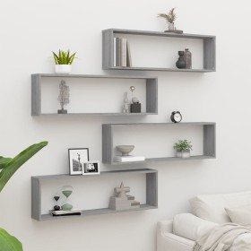 Estante cubo pared 4 uds contrachapada gris Sonoma 100x15x30 cm de vidaXL, Estantes y estanterías - Ref: Foro24-815910, Preci...