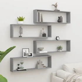 Estante cubo pared 4 uds contrachapada gris Sonoma 100x15x30 cm de vidaXL, Estantes y estanterías - Ref: Foro24-815910, Preci...