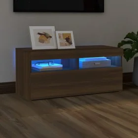 Mueble de TV con luces LED roble marrón 90x35x40 cm de vidaXL, Muebles TV - Ref: Foro24-815677, Precio: 56,98 €, Descuento: %