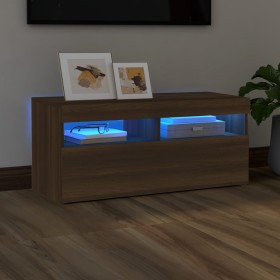 Mueble de TV con luces LED roble marrón 90x35x40 cm