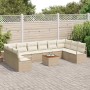 Conjunto de sofá de jardín con cojín 11 pcs Beige Poliratán