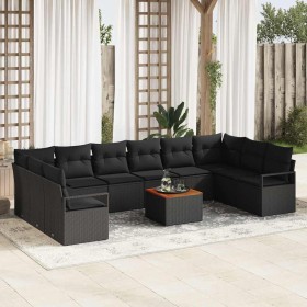 Conjunto de sofá de jardín con cojín 11 pcs Negro Poliratán