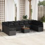 Conjunto de sofá de jardín con cojín 11 pcs Negro Poliratán
