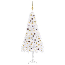 Árbol de Navidad de esquina LED y bolas PVC blanco 210 cm