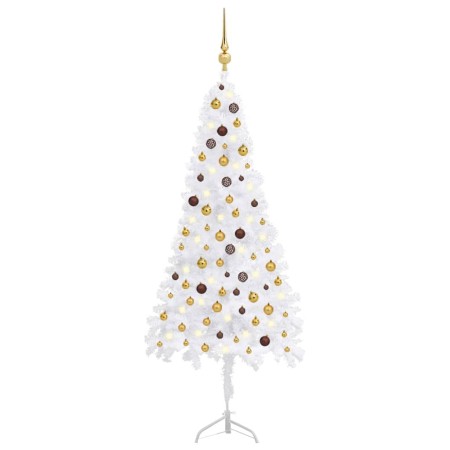 Árbol de Navidad de esquina LED y bolas PVC blanco 210 cm