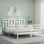 Estructura de cama matrimonio con cabecero madera maciza blanco