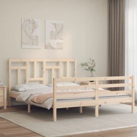 Estructura de cama con cabecero madera maciza 160x200 cm Estructura de cama con cabecero madera maciza 160x200 cm