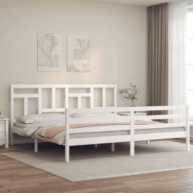Estructura de cama con cabecero madera maciza blanco 200x200 cm Estructura de cama con cabecero madera maciza blanco 200x200 cm