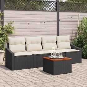 Conjunto de sofá de jardín con cojín 5 pcs Negro Poliratán