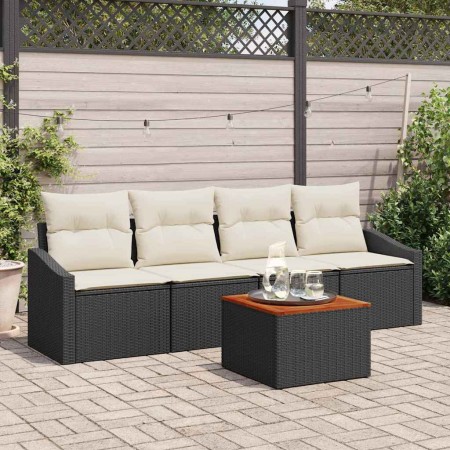 Conjunto de sofá de jardín con cojín 5 pcs Negro Poliratán