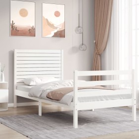 Estructura de cama con cabecero madera maciza blanco