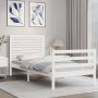 Estructura de cama con cabecero madera maciza blanco
