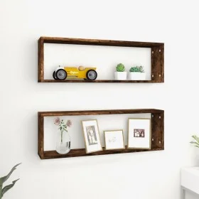 Cubic wall shelf 2 pcs smoked oak wood 80x15x26.5cm by vidaXL, Shelves and shelves - Ref: Foro24-815915, Price: 26,58 €, Disc...
