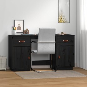 Desk with solid black pine wood cabinets 135x50x75 cm by vidaXL, Desks - Ref: Foro24-3107848, Price: 250,82 €, Discount: %
