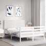 Estructura de cama con cabecero madera maciza blanco 140x190 cm