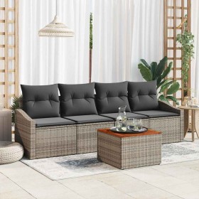 Conjunto de sofá de jardín con cojín 5 pcs Gris Poliratán