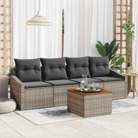 Conjunto de sofá de jardín con cojín 5 pcs Gris Poliratán en Conjuntos de jardín | Comprar online en Foro24