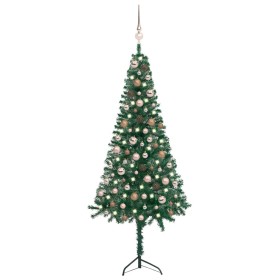 Árbol de Navidad artificial de esquina LED y bolas verde 150 cm