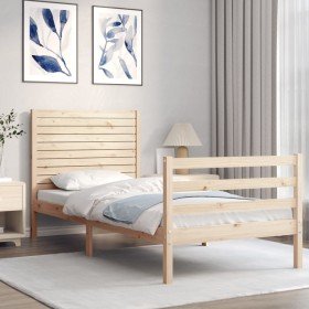 Estructura de cama con cabecero madera maciza 100x200 cm Estructura de cama con cabecero madera maciza 100x200 cm