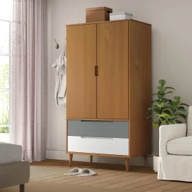 Solid pine wood MOLDE wardrobe in brown, measuring 90x55x175 cm. by vidaXL, Wardrobes - Ref: Foro24-350522, Price: 314,27 €, ...