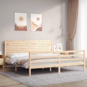 Estructura de cama con cabecero madera maciza 200x200 cm Estructura de cama con cabecero madera maciza 200x200 cm