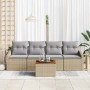 Conjunto de sofá de jardín con cojín 5 pcs Beige Poliratán