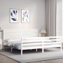 Estructura de cama con cabecero madera maciza blanco 200x200 cm