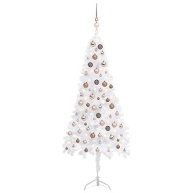 Árbol de Navidad de esquina LED y bolas PVC blanco 150 cm