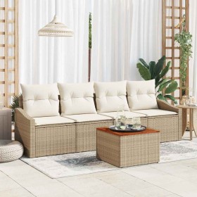 Conjunto de sofá de jardín con cojín 5 pcs Beige Poliratán