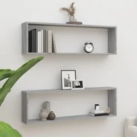 Cube wall shelf 2 pcs Sonoma gray plywood 100x15x30 cm by vidaXL, Shelves and shelves - Ref: Foro24-815909, Price: 30,17 €, D...