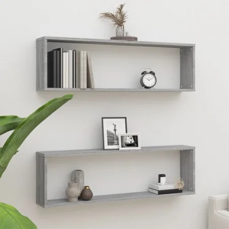 Cube wall shelf 2 pcs Sonoma gray plywood 100x15x30 cm by vidaXL, Shelves and shelves - Ref: Foro24-815909, Price: 30,17 €, D...