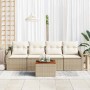 Conjunto de sofá de jardín con cojín 5 pcs Beige Poliratán