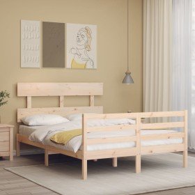 Estructura de cama con cabecero madera maciza 140x200 cm en Camas y somieres | Comprar online en Foro24