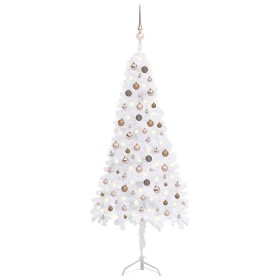 Árbol de Navidad de esquina LED y bolas PVC blanco 210 cm