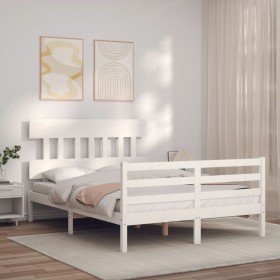 Estructura cama de matrimonio con cabecero madera maciza blanco Estructura cama de matrimonio con cabecero madera maciza blanco