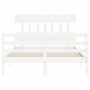 Estructura de cama con cabecero madera maciza blanco 140x190 cm