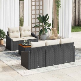 Conjunto de sofá de jardín con cojín 6 pcs Negro Poliratán