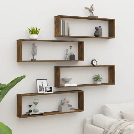 Cubic wall shelf 4 pcs smoked oak wood 100x15x30cm by vidaXL, Shelves and shelves - Ref: Foro24-815907, Price: 51,46 €, Disco...