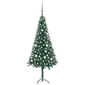 Árbol de Navidad artificial de esquina LED y bolas verde 150 cm