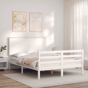 Estructura de cama con cabecero madera maciza blanco 140x190 cm Estructura de cama con cabecero madera maciza blanco 140x190 cm