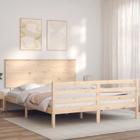 Estructura de cama de matrimonio con cabecero madera maciza Estructura de cama de matrimonio con cabecero madera maciza