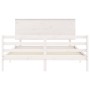 Estructura de cama matrimonio con cabecero madera maciza blanco