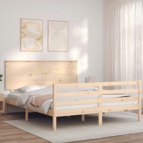 Estructura de cama con cabecero madera maciza 160x200 cm Estructura de cama con cabecero madera maciza 160x200 cm