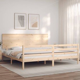 Estructura de cama con cabecero madera maciza 200x200 cm Estructura de cama con cabecero madera maciza 200x200 cm
