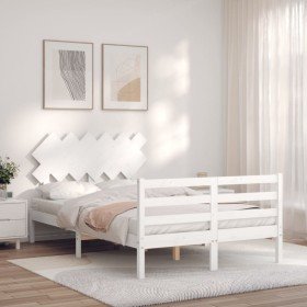Estructura cama de matrimonio con cabecero madera maciza blanco en Camas y somieres | Comprar online en Foro24