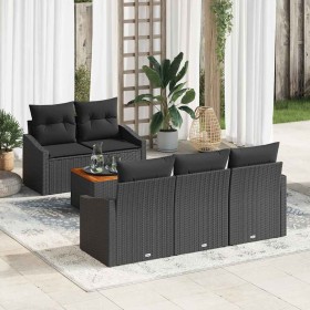 Conjunto de sofá de jardín con cojín 6 pcs Negro Poliratán