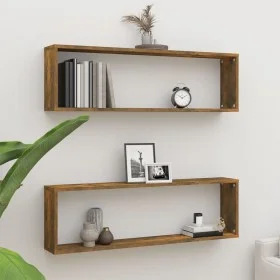 Cubic wall shelf 2 pcs smoked oak wood 100x15x30cm by vidaXL, Shelves and shelves - Ref: Foro24-815906, Price: 31,54 €, Disco...