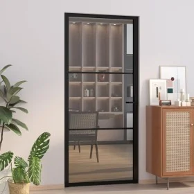 Puerta interior vidrio ESG y aluminio negro 93x201,5 cm de vidaXL, Puertas para el hogar - Ref: Foro24-350562, Precio: 254,43...