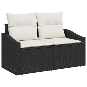 Conjunto de sofá de jardín con cojín 7 pcs Negro Poliratán