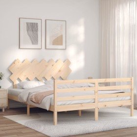 Estructura de cama de matrimonio con cabecero madera maciza Estructura de cama de matrimonio con cabecero madera maciza